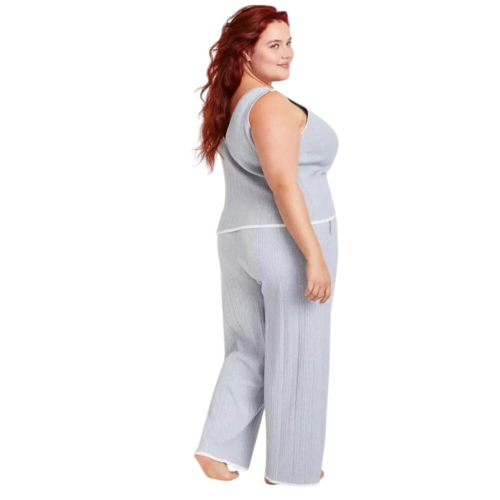 State of Day Ribbed Loungewear Pajama Set, Blue Gray, Plus Size 2X, NWT
